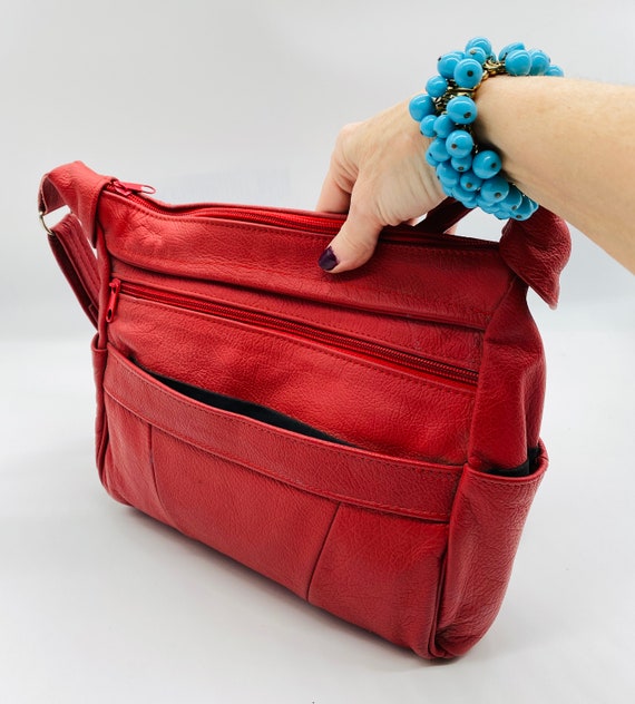 CUTE Vintage 1980's Red Leather Handbag With Adju… - image 1