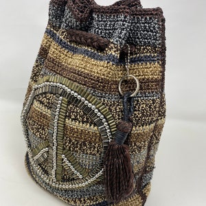 CUTE Tightly Woven Fabric Backpack With Metal 'Peace Sign' On Front - Great!!