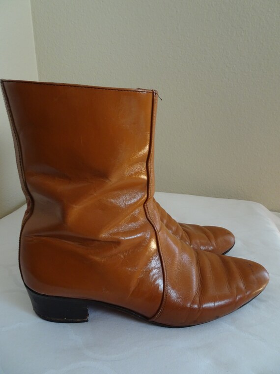 V NICE Vintage 1960's Tan Patent Leather Mens Ankl