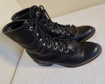 V LOVELY Vintage 1980's Black Leather enkellaarsjes gemaakt in de VS door 'Laredo' - UK 6