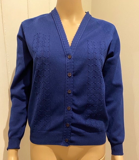 CUTE Vintage 1970's Navy Blue Cardigan, Made In E… - image 5