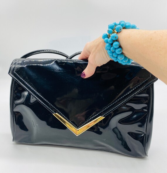 LOVELY Vintage 1980's Black Patent Handbag / Shou… - image 2