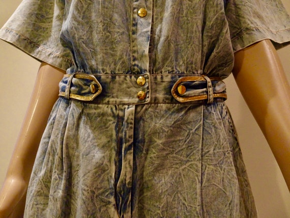 Vintage 1980's Acid Washed Denim Playsuit, Gold D… - image 9