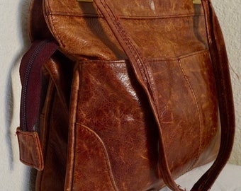 V LOVEly Vintage 1970 's Brown/Tan Leather traag-stijl handtas-geweldig!