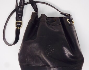 BEAUTIFUL Vintage 1980's 'Bally' Black Leather Bucket Handbag - Lovely!!