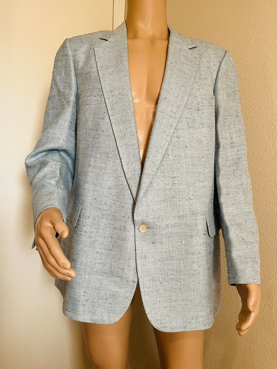 LOVELY Pale Blue Silk/Rayon 1980's Mens Jacket (M… - image 4