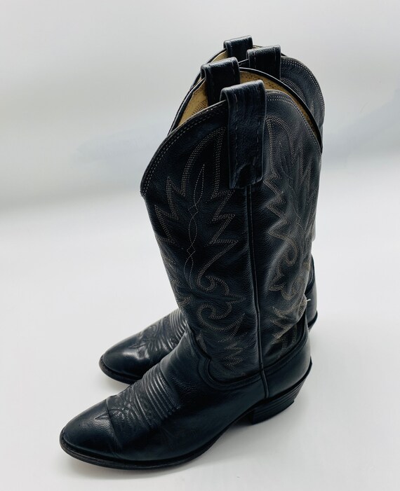 NICE Vintage Black Leather Mens Cowboy Boots, Mad… - image 4