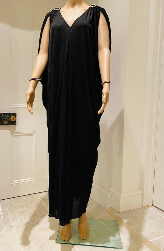 STUNNING Vintage 1970's Black Dress, Diamante Det… - image 2