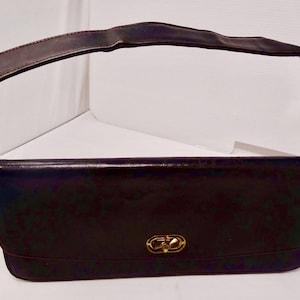 BEAUTIFUL Vintage 1930&#39;s Dark Brown Leather Handbag, Detachable Strap, Propellor Style Clasp - Cute!!