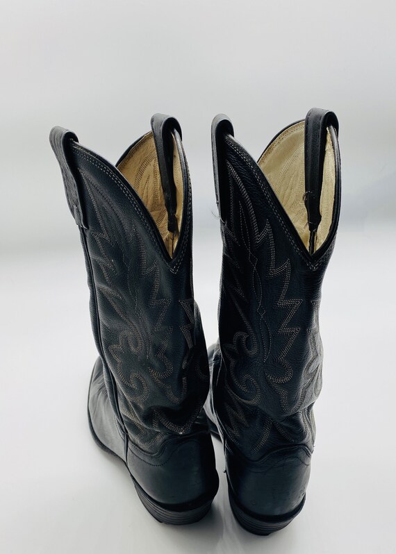 NICE Vintage Black Leather Mens Cowboy Boots, Mad… - image 3