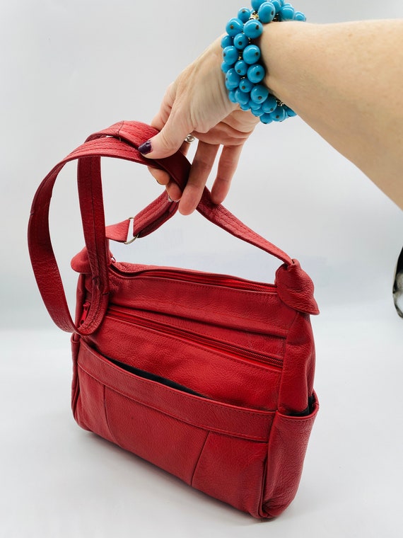 CUTE Vintage 1980's Red Leather Handbag With Adju… - image 2