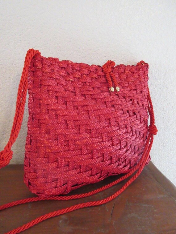 BEAUTIFULRed Raffia Handbag MADE In Italy By 'Valerie… Gem