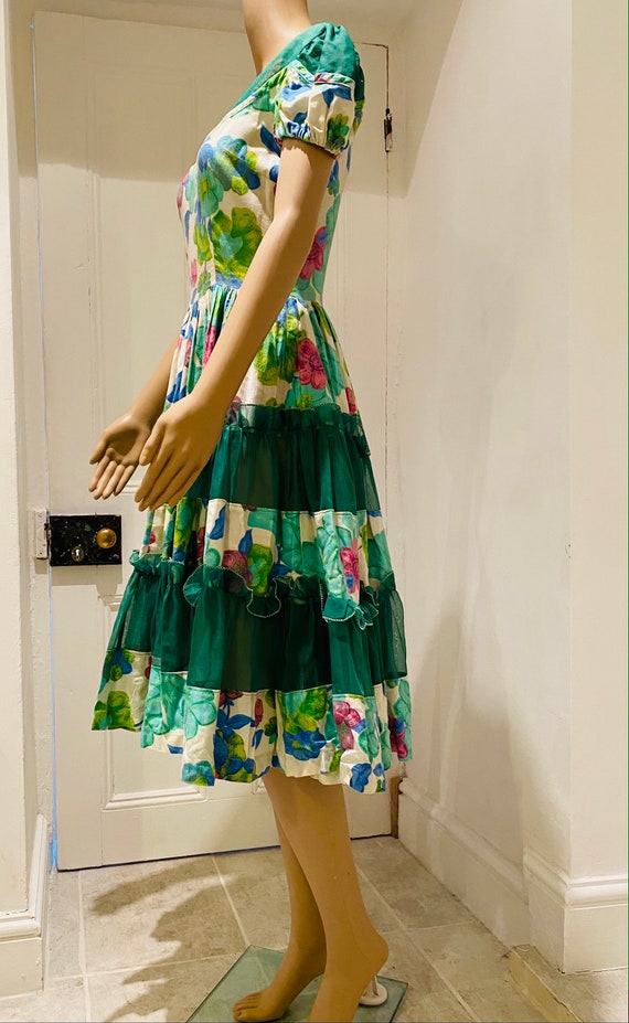 TRULY STUNNING Vintage Green Floral 1950's Dress,… - image 3