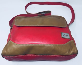 MOOIE vintage 1980 de Tan & Cerise lederen handtas, gemaakt in Italië door ' Enny ', schouder of Cross Body-cute!!