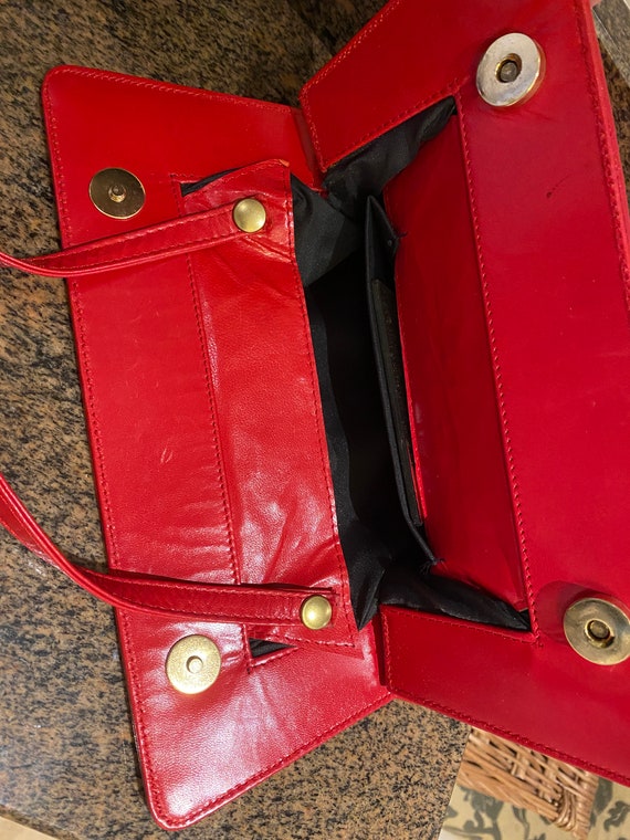 Cute Vintage 80's Red Leather Handbag With Bow, R… - image 7