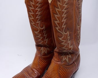 Mooie paar van leer & Lizardskin Vintage jaren 1970 Womens cowboy laarzen gemaakt in USA-US maat 7, UK 5