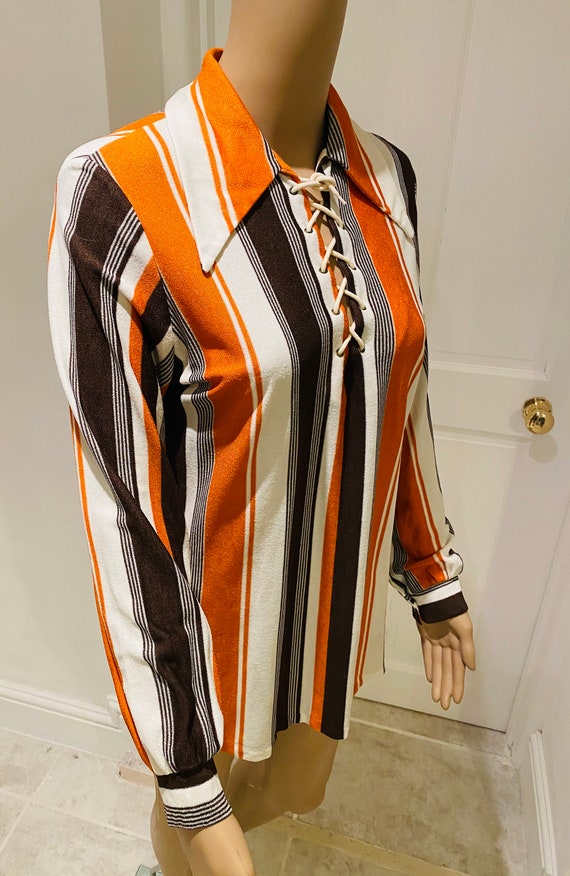 LOVELY Vintage 1960's Orange & Brown Striped Top … - image 7