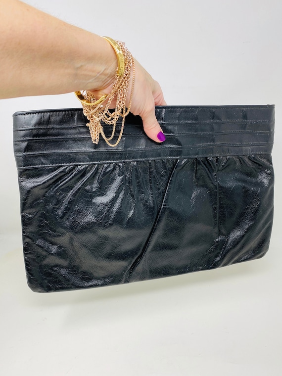 LOVELY Vintage 1970's Black Clutch Handbag, Made … - image 1