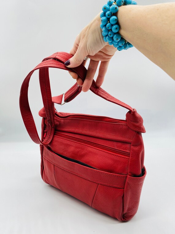 CUTE Vintage 1980's Red Leather Handbag With Adju… - image 3