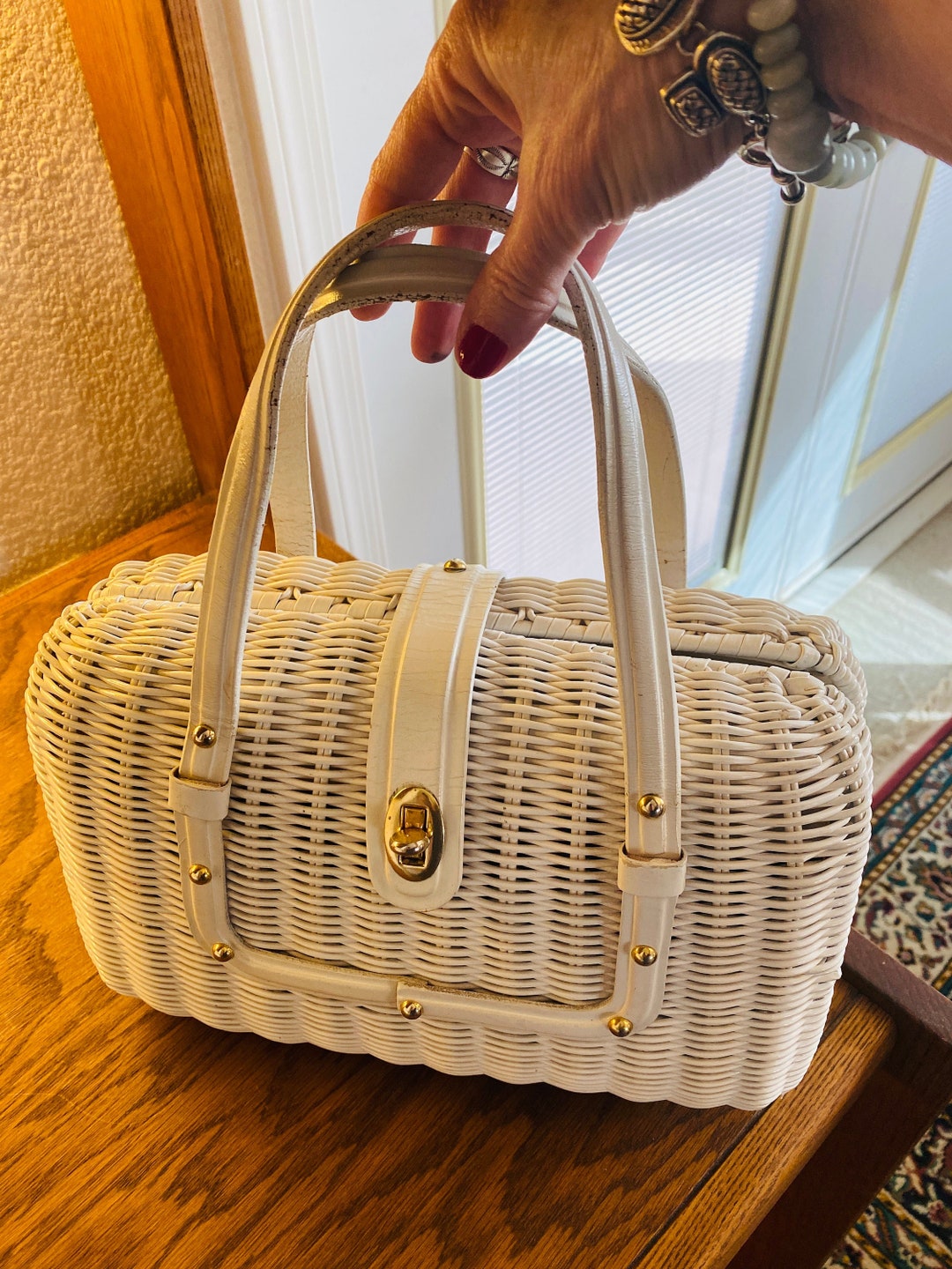 BEAUTIFUL Vintage White Basket Weave Handbag Made in British Etsy