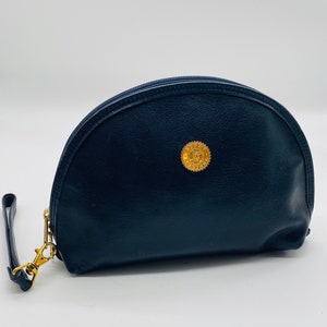 LOVELY Vintage 1990&#39;s Navy Blue Leather Clutchbag / Handbag, With Detachable Wristlet - CUTE!!