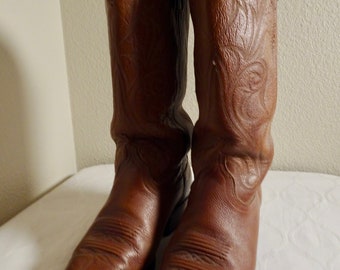 V mooie vintage ' dan post ' Tan cowboy laarzen-USA 7.5 M, UK 5,5-heerlijk!!