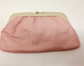 MOOIE baby roze lederen Vintage 1980 Clutchbag/handtas, gemaakt in Italië, nooit gebruikt-heerlijk!!