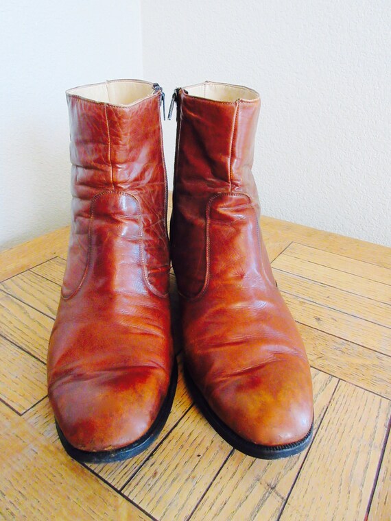 LOVELY Vintage 1950's Mens Tan Leather Ankle Boot… - image 4