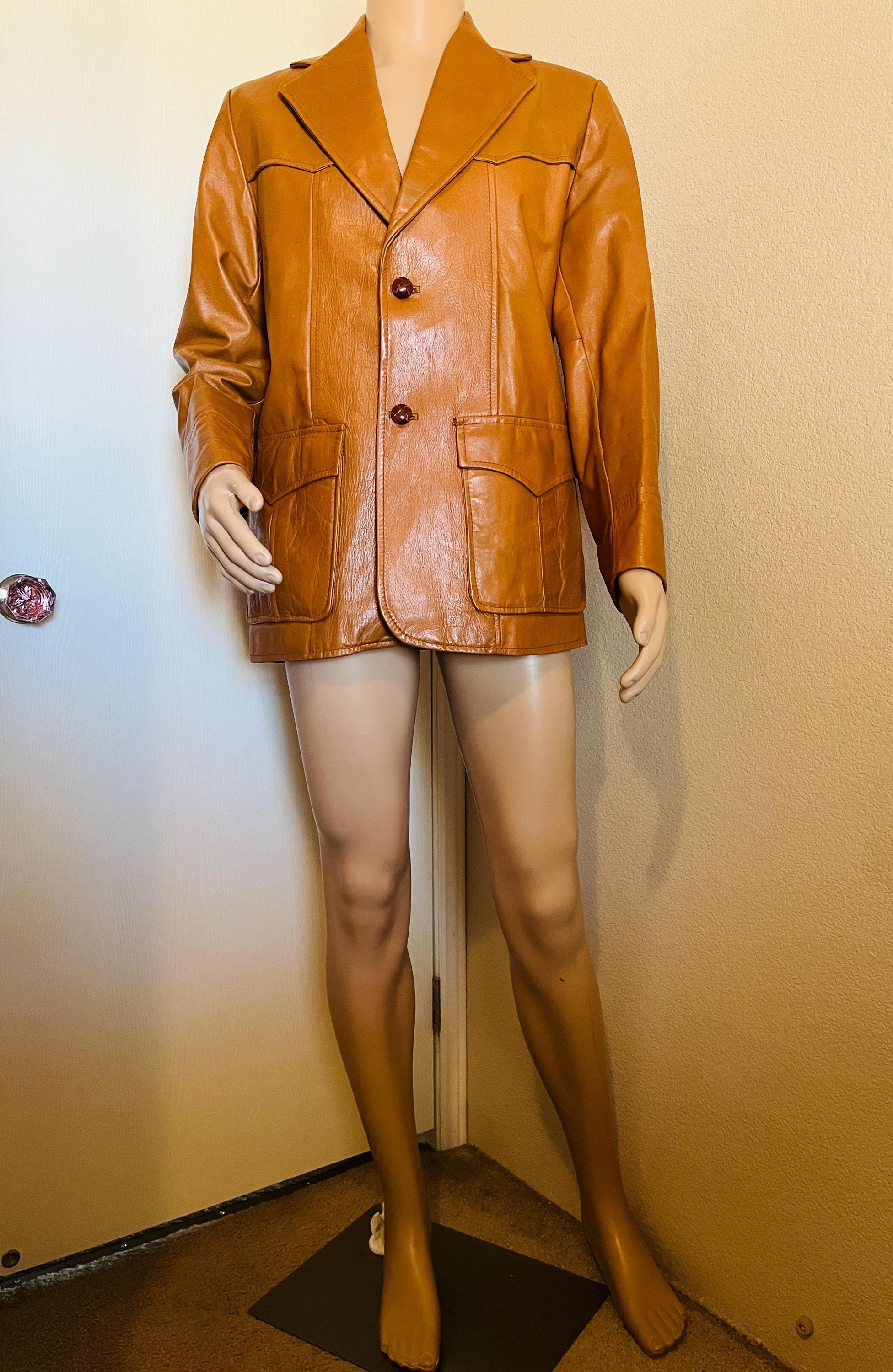 LOVELY Vintage 1970's Tan Leather Mens Jacket Made in USA by