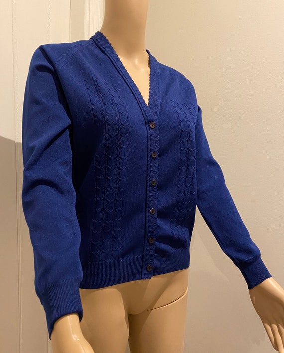 CUTE Vintage 1970's Navy Blue Cardigan, Made In E… - image 1