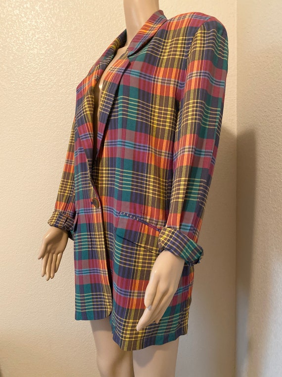 LOVELY Vintage 80's Oversized Plaid Cotton Blazer… - image 2