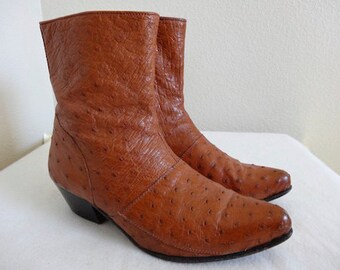 Vintage Tan Ostrichskin Ankle Boots Made in ITALY By 'Corleoni' - Sole Length 27cms, Width 9cms