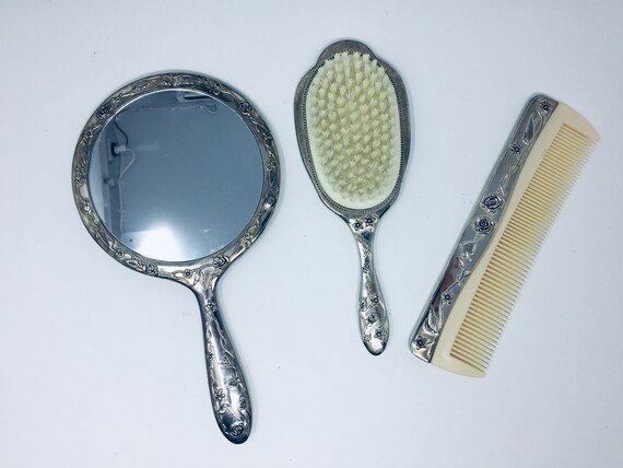 Lovely Silver Dressing Table Set With Mirror Brush And Comb Lovely Silver Dressing Table Set With