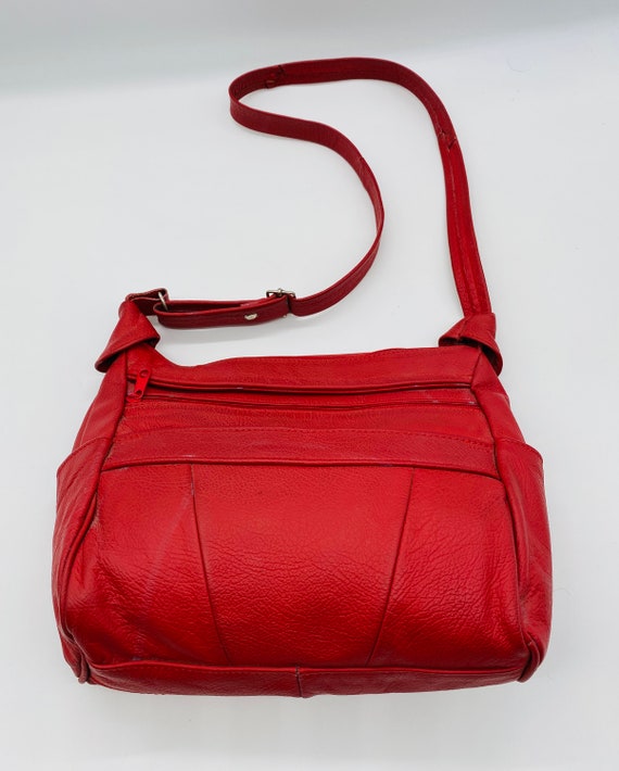 CUTE Vintage 1980's Red Leather Handbag With Adju… - image 4
