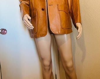 LOVELY Vintage 1970's Tan Leather Mens Jacket Made in USA by