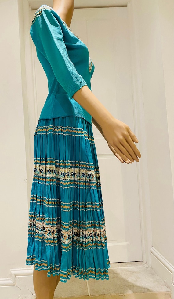 RARE BEAUTIFUL Vintage 1950's Turquoise Matching Skirt Top Made In USA By  'Soledad' Lovely!