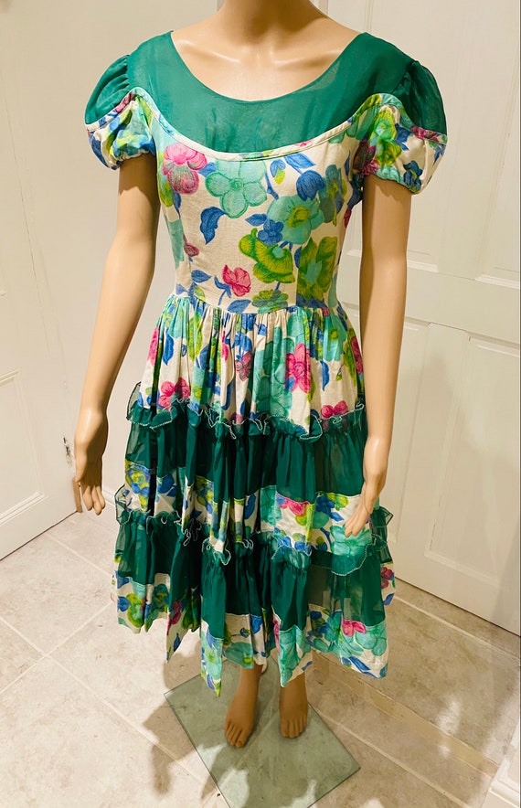 TRULY STUNNING Vintage Green Floral 1950's Dress,… - image 7