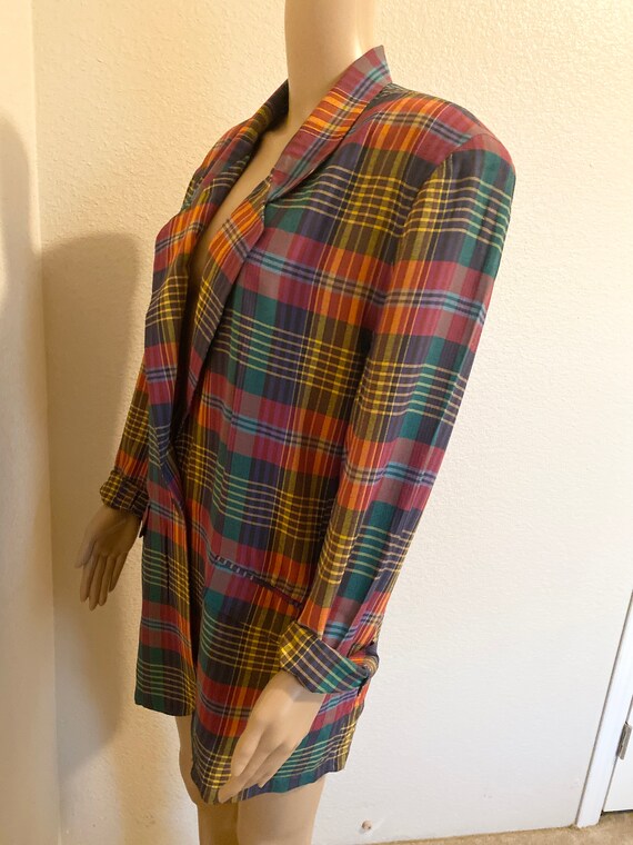 LOVELY Vintage 80's Oversized Plaid Cotton Blazer… - image 6