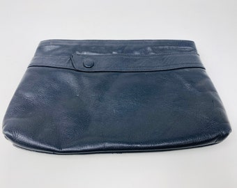 LOVELY Vintage 1980's Black Leather Handbag / Clutchbag Made In USA By 'Toni' - Great!!