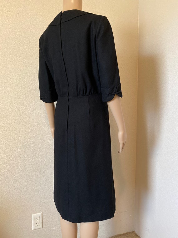 STUNNING Vintage 1950's Black Wool Dress - Beauti… - image 6