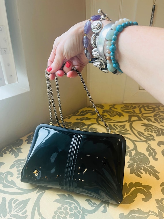 BEAUTIFUL Vintage Jane Shilton 1980's Black Patent Handbag With