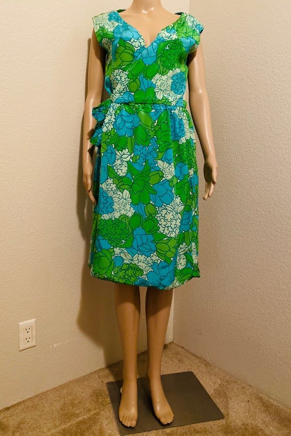 BEAUTIFUL Vintage 1950's Green Floral Dress Made … - image 3