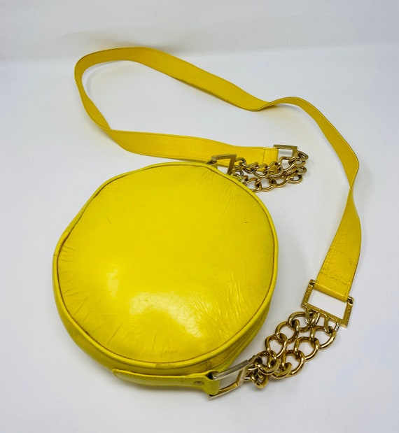 CUTE Yellow Leather Circular Handbag, Shoulder Or… - image 1