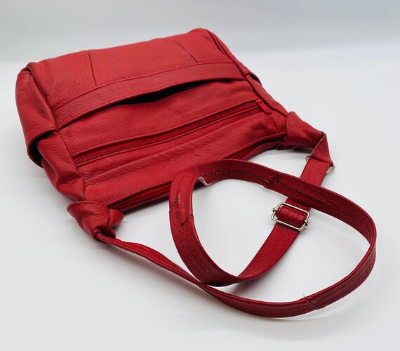 CUTE Vintage 1980's Red Leather Handbag With Adju… - image 5