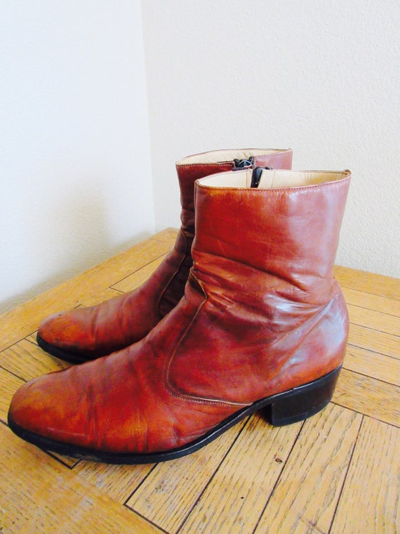 LOVELY Vintage 1950's Mens Tan Leather Ankle Boot… - image 1