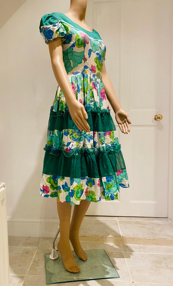 TRULY STUNNING Vintage Green Floral 1950's Dress,… - image 2