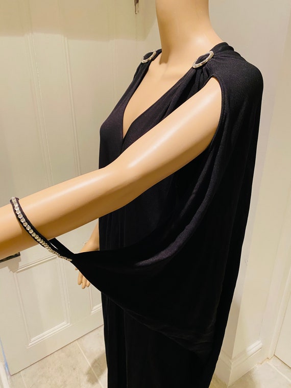 STUNNING Vintage 1970's Black Dress, Diamante Det… - image 3