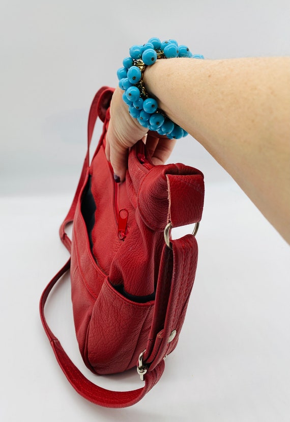 CUTE Vintage 1980's Red Leather Handbag With Adju… - image 6