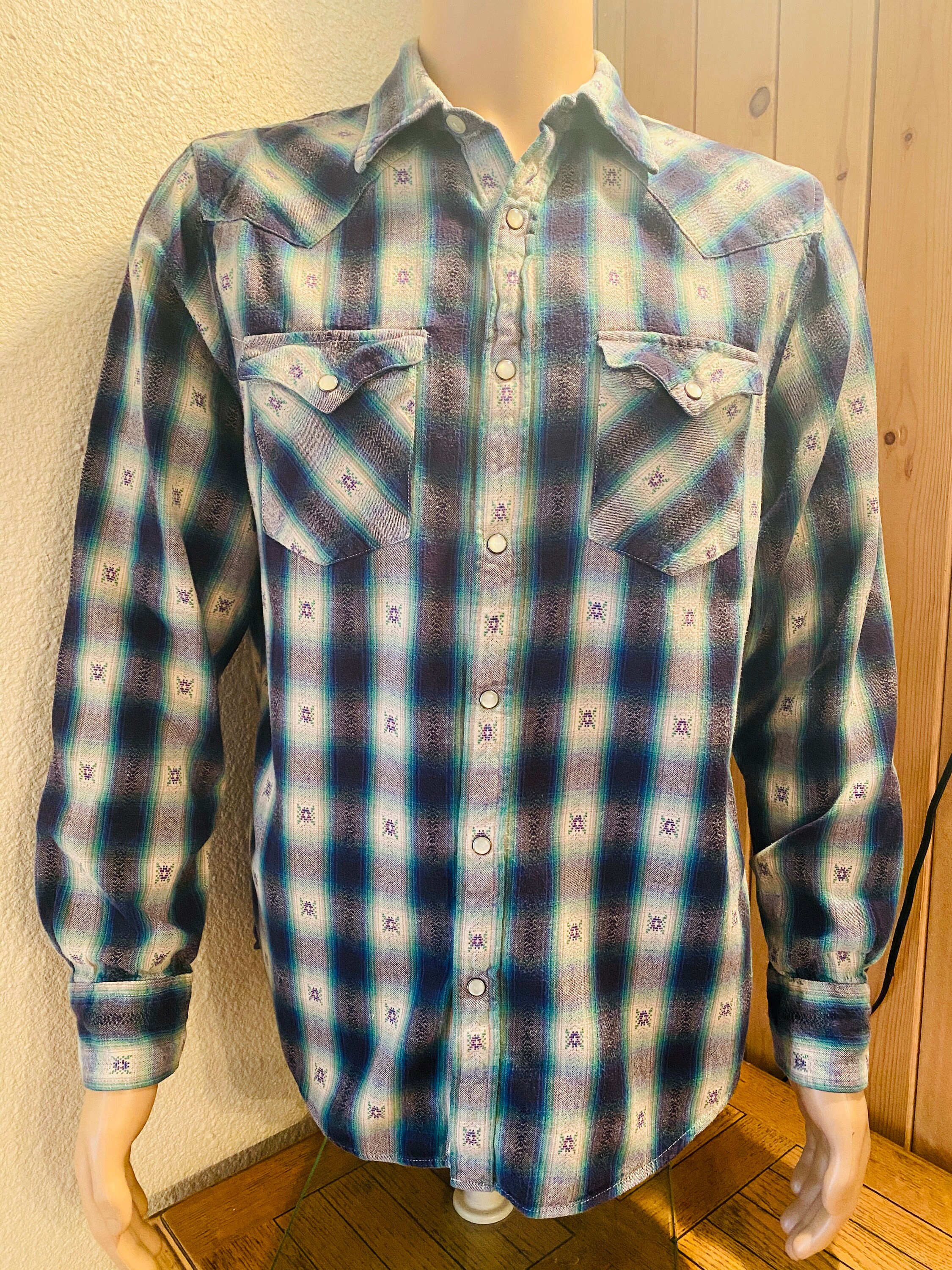 Image of Nice Mens Vintage "Ralph Lauren' Blue Plaid Lumberjack Style Shirt - Chest 42"