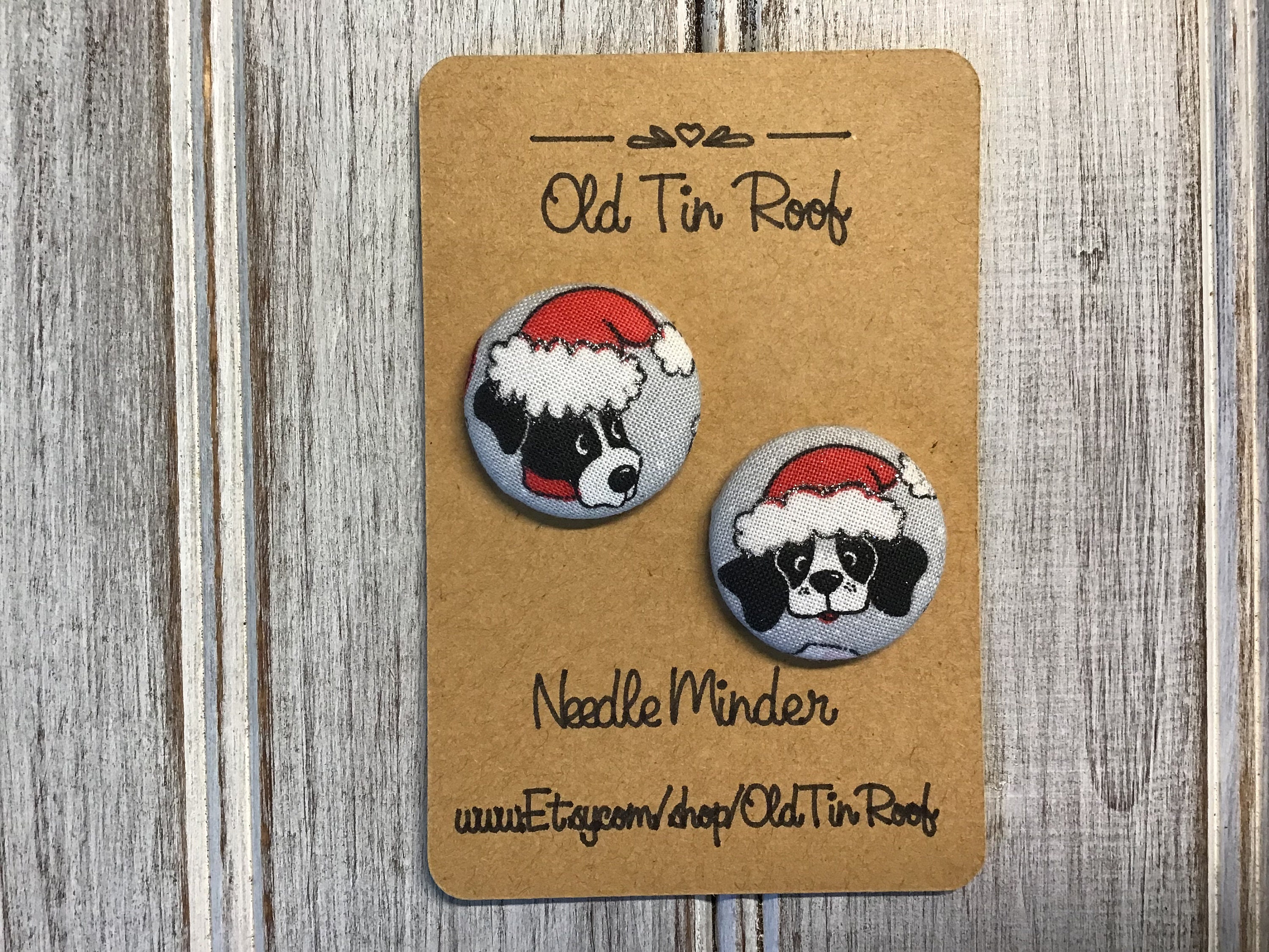 Holiday Dogs 1-1/8” Fabric Needle Minders - Magnetic - Cross Stitch,  Needlework, Quilting, Embroidery, Sewing - Nanny Minder WIP